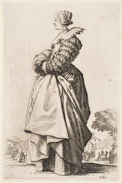 Dama con manguito, de la serie “La nobleza de Lorena” de Jacques Callot