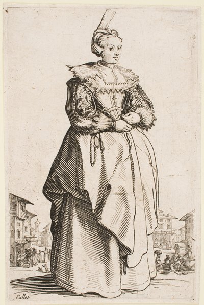 Dama con gorra levantada, de la serie “La nobleza de Lorena” de Jacques Callot