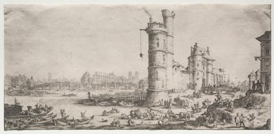 Las dos grandes vistas de París: Vista del Pont Neuf, 1628-1630 de Jacques Callot