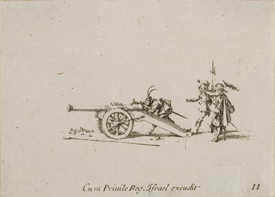 Cargando el cañón, lámina once de Los ejercicios militares de Jacques Callot