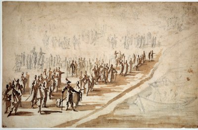 Luis XIII y Richelieu asistiendo a la partida de las tropas hacia la Isla de Ré de Jacques Callot