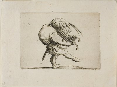 Hombre tocando una parrilla como violín, de Varie Figure Gobbi de Jacques Callot