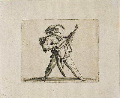 Comediante enmascarado tocando la guitarra, de Varie Figure Gobbi de Jacques Callot