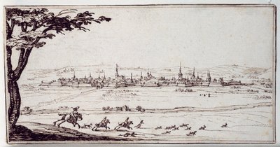 Nancy en la distancia: cazadores persiguiendo una liebre de Jacques Callot