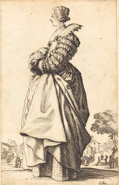 Mujer Noble en Perfil con las Manos en un Manguito de Jacques Callot