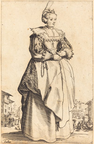 Mujer noble con un sombrero pequeño de Jacques Callot