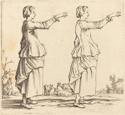 Campesina, de perfil, mirando a la derecha, con el brazo extendido de Jacques Callot