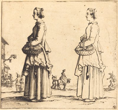 Campesina con cesta, de perfil, mirando a la izquierda, 1617 y 1621 de Jacques Callot