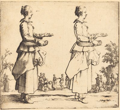 Campesina con cesta, de perfil, mirando a la derecha de Jacques Callot