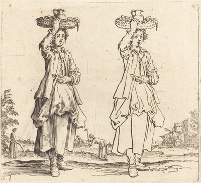 Campesina con cesta en la cabeza, vista frontal, 1617 y 1621 de Jacques Callot