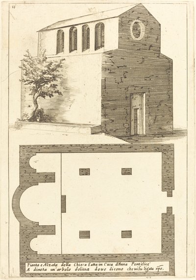 Plano y Elevación de la Iglesia cerca de la Casa de Anás de Jacques Callot