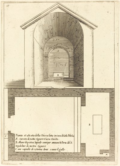Plano y elevación de la iglesia cerca de la casa de Caifás de Jacques Callot