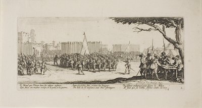 Reclutamiento de tropas, lámina dos de Las Miserias de la Guerra de Jacques Callot