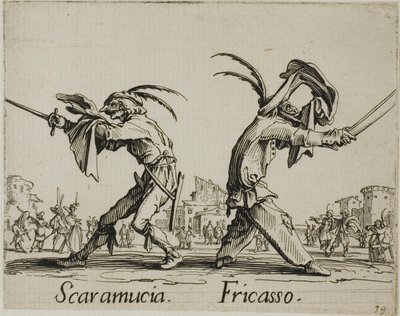 Scaramuccia - Fricasso, plato 11 de Balli di Sfessania de Jacques Callot