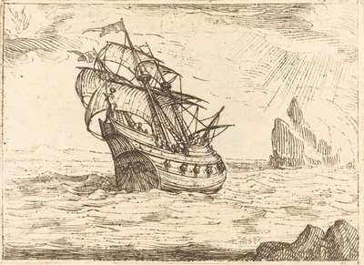 Barco navegando cerca de rocas de Jacques Callot