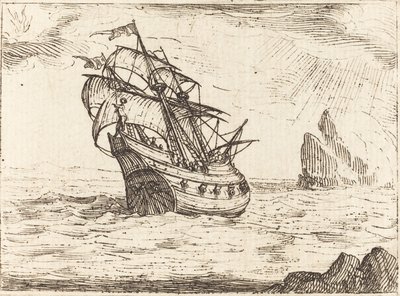 Barco navegando cerca de rocas de Jacques Callot