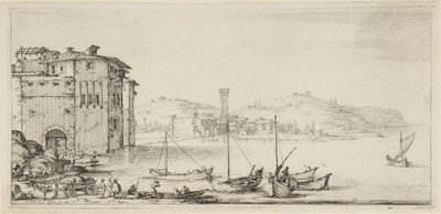 Barcos siendo cargados, de la serie Diverse Vedute Designate in Fiorenza (Diversos paisajes diseñados en Florencia) de Jacques Callot