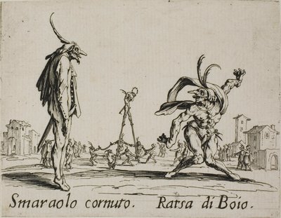 Smaraolo cornuto - Ratsa di Boio, lámina 4 de Balli di Sfessania de Jacques Callot