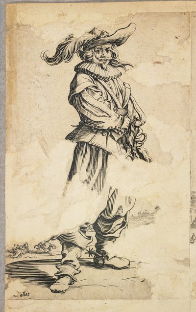 Soldado con sombrero emplumado, de La Noblesse de Lorraine (verso), c.1620-23 de Jacques Callot