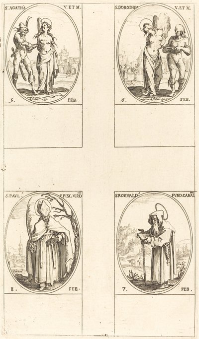 Santa Águeda; Santa Dorotea; San Romualdo de Rávena; San Pablo, Obispo de Verdún de Jacques Callot