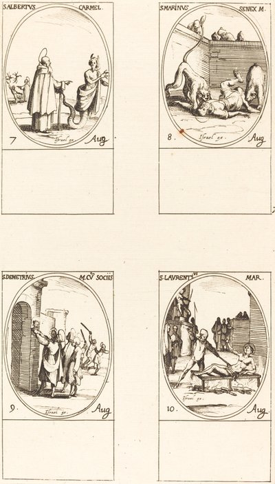 San Alberto de Sicilia, Carmelita; San Marino; San Demetrio y compañeros; San Lorenzo de Jacques Callot