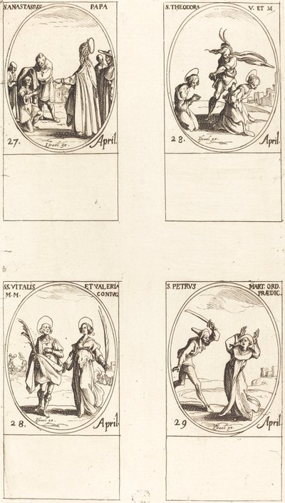 San Anastasio, Santa Teodora, Santos Vitalis y Valeria, San Pedro Mártir de Jacques Callot