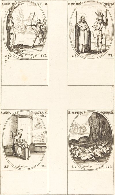 Santa Cristina; San Jaime, Apóstol, y San Cristóbal; Santa Ana; Siete Durmientes de Éfeso de Jacques Callot
