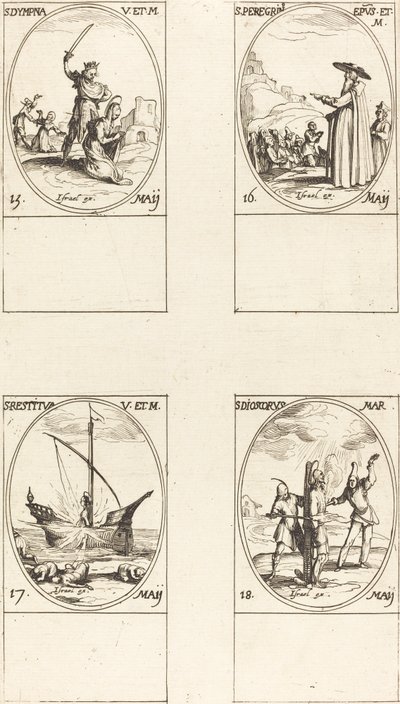Santa Dympna, San Peregrino, Santa Restituta, San Dioscoro de Jacques Callot