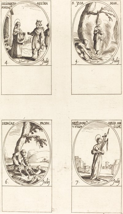 Santa Isabel de Portugal; Santa Zoe; San Isaías, Profeta; Santa Edelburge de Jacques Callot
