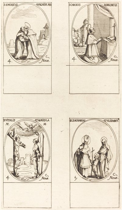 San Emerico; San Carlos Borromeo; San Vital y Agrícola; Santos Zacarías y Isabel de Jacques Callot