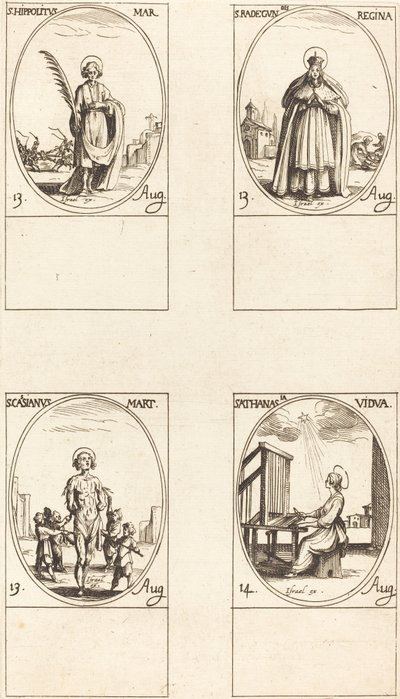 San Hipólito, Santa Radegunda, Reina, San Casiano, Santa Atanasia de Jacques Callot