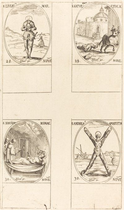 San Liverio; San Saturnino; San T(I?)oscion; San Andrés de Jacques Callot