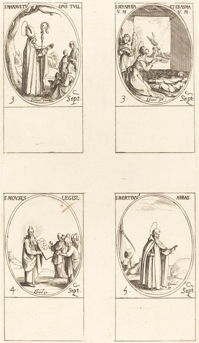 San Mansueto; Santas Serapia y Erasma; Moisés; San Bertín, Abad de Jacques Callot