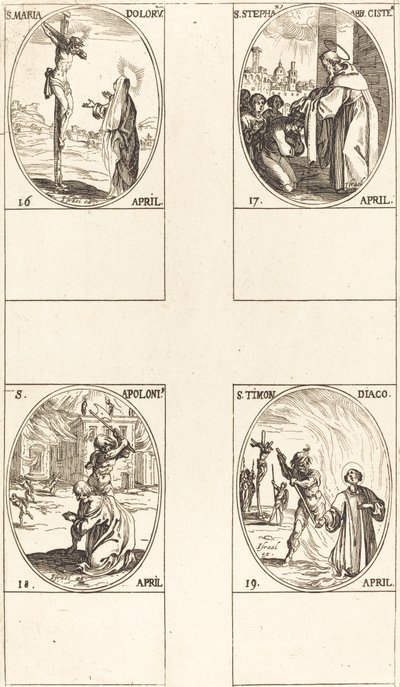 Santa María Dolorosa; San Esteban, Abad; Santa Apolonia; San Timón de Jacques Callot