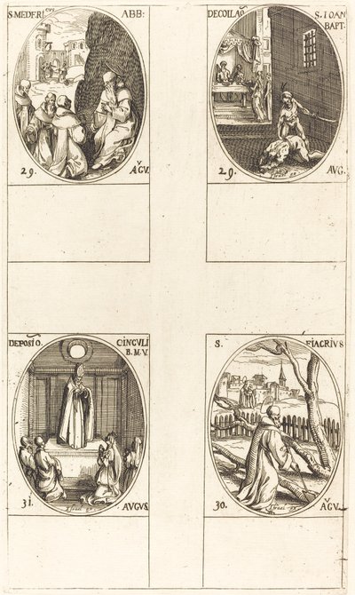 San Mederico, Abad; Decapitación de Juan el Bautista; San Fiacro; Festival de la Virgen de Jacques Callot