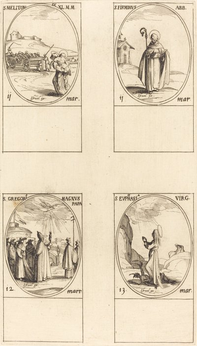 San Melitón; San Firmino; San Gregorio Magno; Santa Eufrasia de Jacques Callot