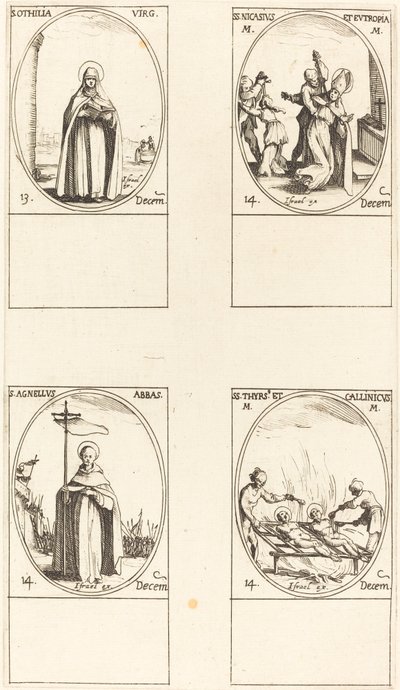 Santa Otilia; Santos Nicasius y Eutropia; San Agnelus; Santos Thyrs y Callinicus de Jacques Callot
