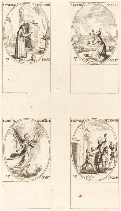 San Patricio; Santa Gertrudis; San Gabriel, Arcángel; San Eduardo de Jacques Callot