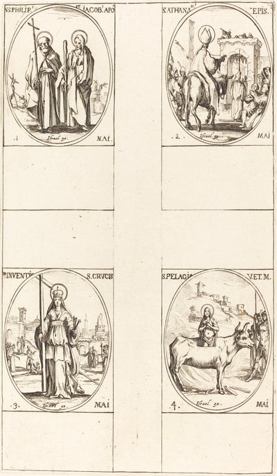 San Felipe y Santiago el Menor, Apóstoles; San Atanasio; La Invención de la Cruz de Jacques Callot