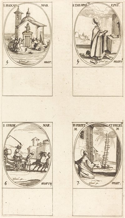 San Focas; San Teófilo; San Conón; Santas Perpetua y Felicitas de Jacques Callot