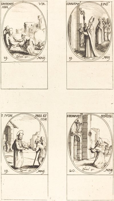 Santa Potenciana; San Dunstan; San Ivo; San Bernardino de Siena de Jacques Callot