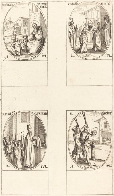 San Simeón Salus; La Visitación; Deposición de las ropas de la Virgen; San Hiacintus de Jacques Callot