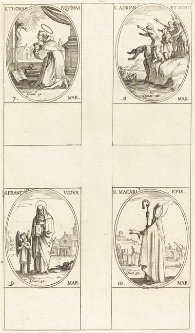 San Tomás de Aquino; San Adrián y compañeros; Santa Francisca; San Macario de Jacques Callot