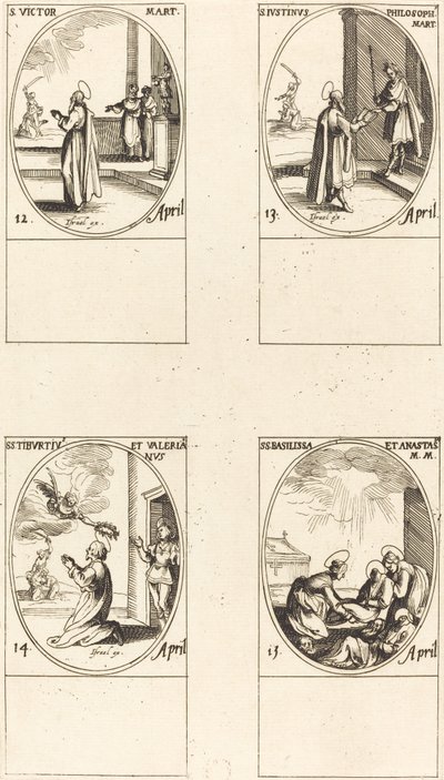 San Víctor; San Justino; Santos Tiburcio y Valeriano; Santas Basilisa y Anastasia de Jacques Callot