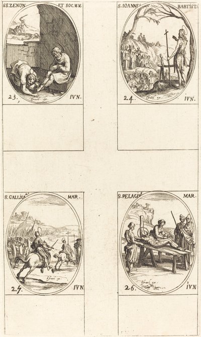 San Zenón y compañeros, San Juan Bautista, San Gallicano, San Pelagio de Jacques Callot