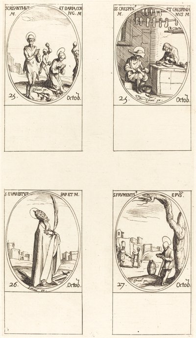 Santos Crisanto y Daría; Santos Crispín y Crispiniano; San Evaristo; San Frumencio de Jacques Callot