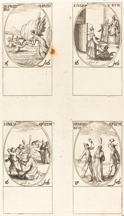 Santos Faustino y Jovita; Santa Juliana; San Onésimo; San Policronio de Jacques Callot