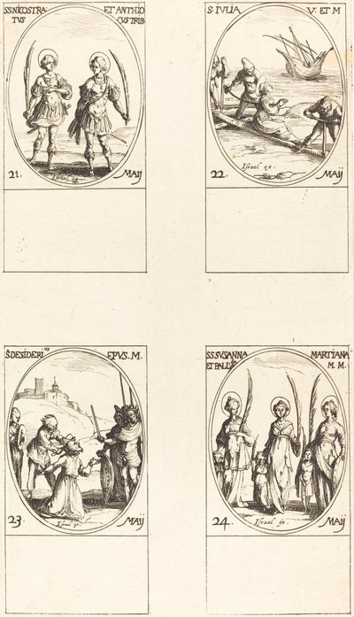 Santos Nicostrato y Antíoco; Santa Julia; San Desiderio; Santos Susana, Palladia, y otros de Jacques Callot