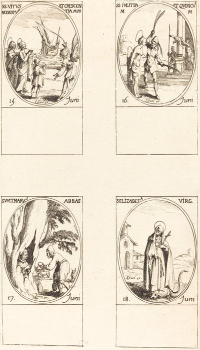 Santos Vito, Modesto y Crescencia; Santos Julita y Quirico; San Avito, Abad; San E de Jacques Callot