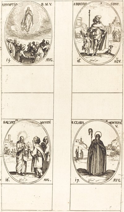 La Asunción, San Roque, Salvator Mundi, Santa Clara de Montefalco de Jacques Callot